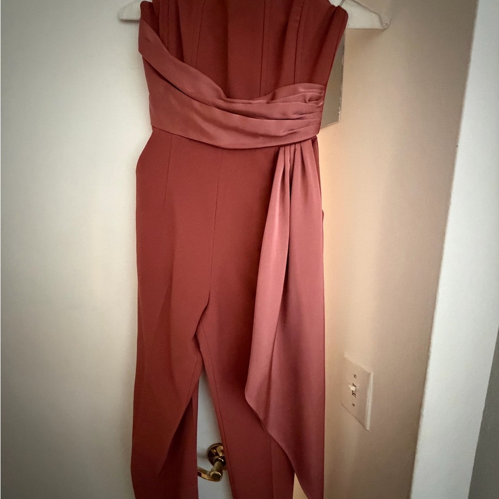 Lavish Alice Strapless Jumpsuit in Dusty Rose